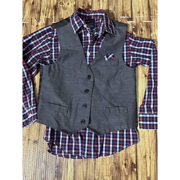 Nautica Boys Formal Top Plaid Long Sleeve And Vest - Picture 2 of 7